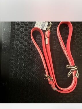 henri bendel Coral Pink Leather Dog Leash with Striped Bow